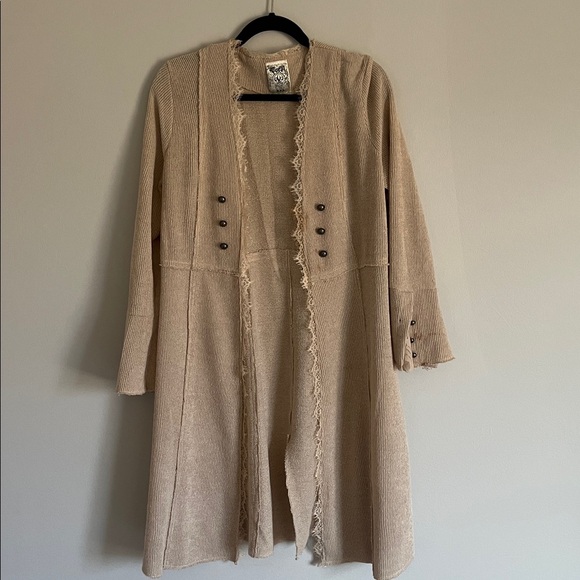 Vocal BEIGE Cardigan Duster embellished with lace designs - Picture 3 of 7